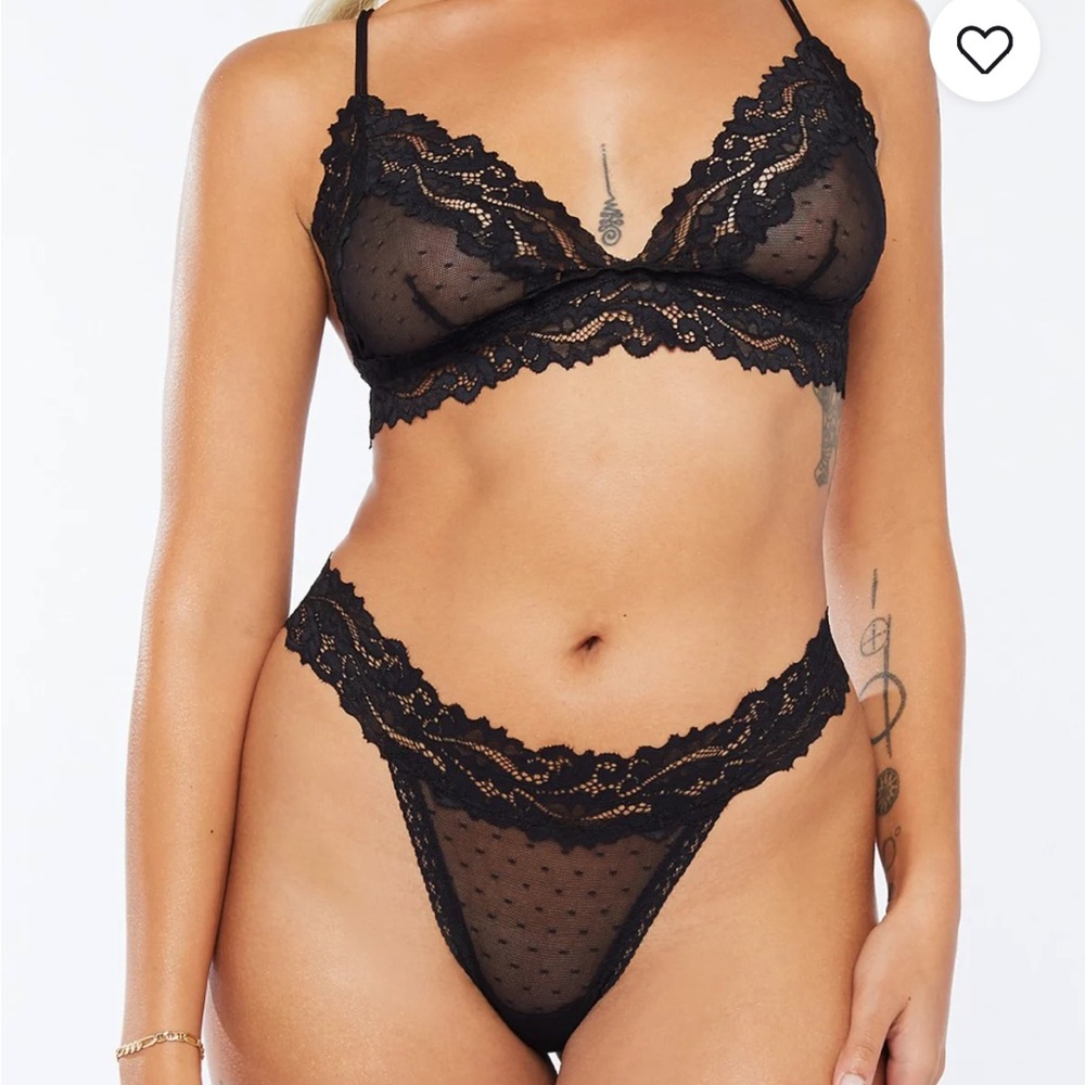 Savage X Fenty Black Caviar Dotted Mesh Bralette & Thong Two Piece Set Bundle - Picture 4 of 16
